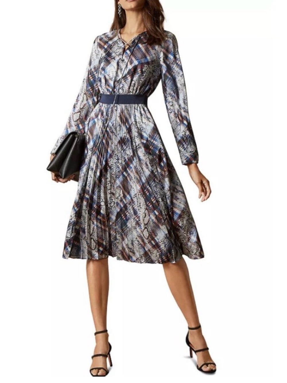 TED BAKER London Lilis dress Quartz print midi long sleeve snakeskin print plaid